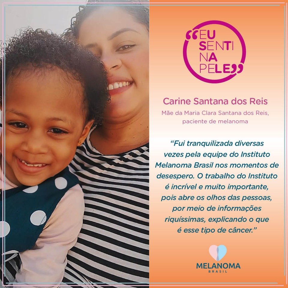 Carine Santa a e sua filha, MAria Clara, paciente de melanoma